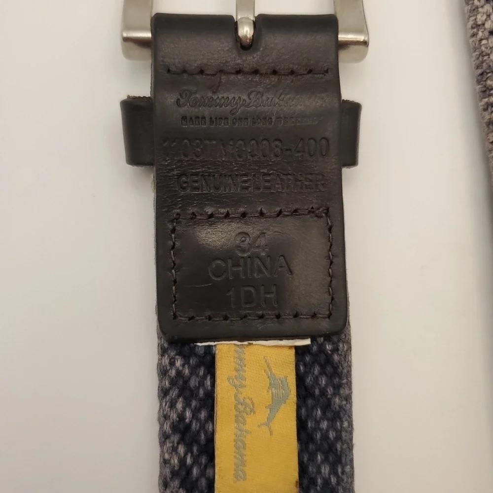 Tommy Bahama Swordfish Blue Woven Belt 34 Genuine Leather Accents Trim Mens